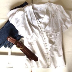 NWOT Morgan Taylor White Boho Ruffled Sleeves Blouse, Size S